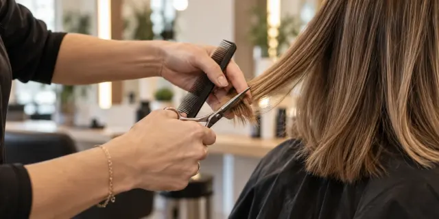 Friseurin beim Stylen der Haare
